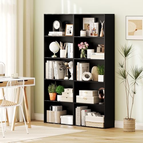 GIANTEX 5-Tier Bookshelf Set of 2, Freestanding Bookcase with 5 Open Shelf, Modern Display Shelf, Storage Organizer for Living Room Bedroom Home Office