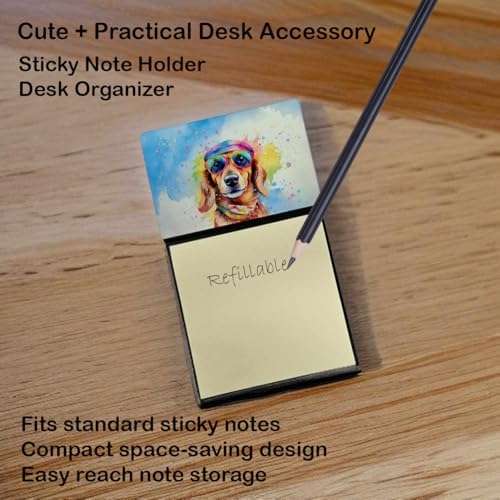 Caroline's Treasures Dachshund Hippie Dawg Sticky Note Holder Refillable Dispenser Self-Sticky Note Pads, Memo Pads Blank Desk Accessories