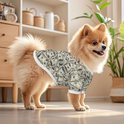 Dollar Bill Play Money Dog Shirt Pet Cotton T-Shirt Soft Dog Clothes