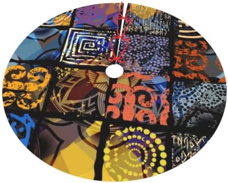 Christmas Tree Skirt, Soft Polyester Xmas Tree Skirts with Ribbon Ties, Rustic Farmhouse Holiday Party Decorations Imitation of A Tribal Background Pattern. 30"
