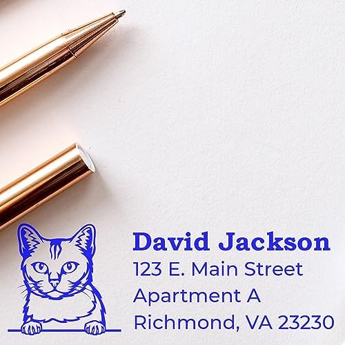 Peeking Burmilla Cat Wood Handle Address Stamp - Custom Stamp for Mail | Envelope Stamp for Pet Sitters. Custom Address Stamp Burmilla Cat. 7/8 by 2-1/4 inch imprint. Any standard pad works.