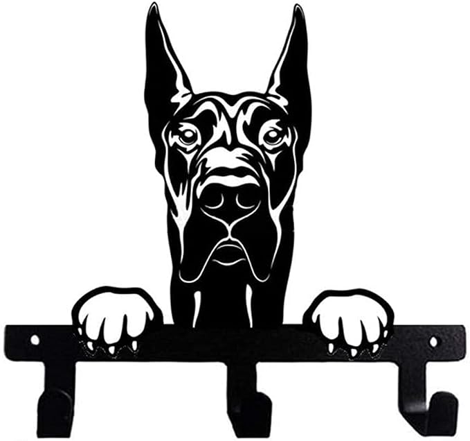 The Great Dane Scooby Scrappy Doo Dog Design Shaped Portrait Black Coated Metal Wall Leash Key Hook for Kitchen Bathroom Bedroom Garage Mud Room (Peek-a-Boo)