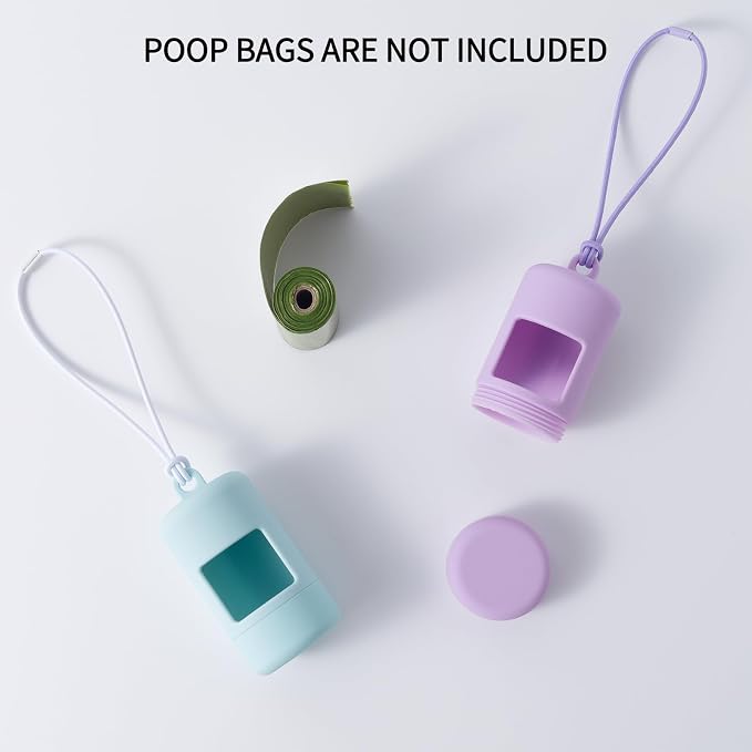 Dog Poop Bag Holder for Leash,2Pack Dogs Waste Bag Dispenser with Elastic Loop Protable Lightweight Plastic Holders for Pet Doggy,Light Blue and Purple