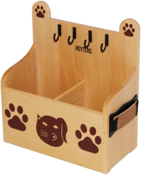 Handmade Pet Grooming Organizer – Solid Beechwood & Leather Holder for Dog & Cat Brushes, Combs & Accessories – Minimalist Premium Stand for Grooming Essentials