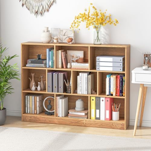 GIANTEX 10 Cube Bookcase, 4-Tier Freestanding Bookshelf w/ 10 Open Compartments, 2 Anti-Tipping Kits, Modern Display Cabinet, 41" Wood Cubby Storage Organizer for Living Room, Bedroom, Natural