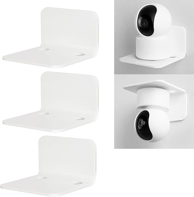 OAPRIRE Small Floating Wall Shelf Set of 3, 4" White Acrylic for Monitors | Universal, with Cable Clips & Tapes, No Drill, Easy to Install, Durable, Fits Security Cameras, Baby Monitors, Speakers