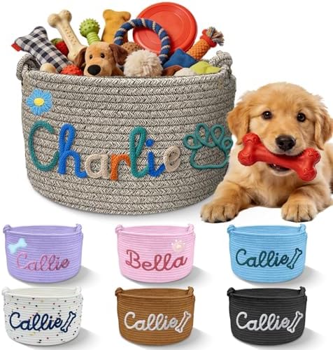 Personalized Dog Toy Basket Custom Pet Toy Storage Bin Customized Puppy Gifts Decoration Organizer for Living Room