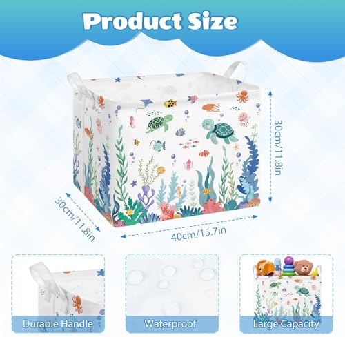 Collapsible Storage Basket Collapsible Fabric Laundry Basket with Handles | Spacious 15.7"×11.8"×11.8" size Folding Design Easy to Store Sturdy Fabric with Reinforced Handle Easy to Clean