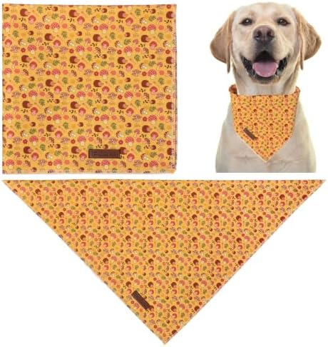 Fall Dog Bandana, UP URARA PUP Puppy Bandana for Small,Medium Dog, Hedgehog Mushroom Cotton Triangle Bid Scarf Dog, Pet Kerchief for Girl Boy Dogs or Cats, Fancy Fall Classic Dog Bid Scarf