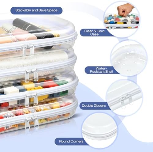 Clear Hard Shell Zipper Case, 4 Pack Diaper Bag Organizer Pouches, Toiletry Bag for Travel, Waterproof Makeup Bags for Cosmetic, Toy Storage Organizer Pencil Bag