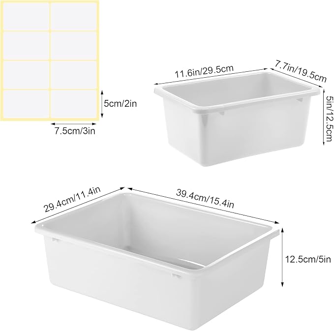 Zonon 12 Pcs Plastic Cubby Bins Office Storage Container Storage Bins Plastic Organization with 1 Pack Self Adhesive Label for Library Office Home Nursery(White)
