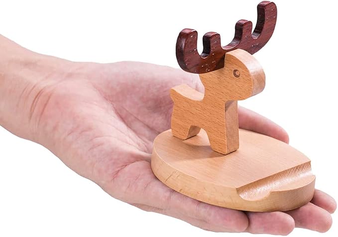 Cell Phone Tablet Wood Stand Dock Holder Cradle Mount Organizer Charger Station NightStand Table Desk Room Office School Kitchen Non-Slip Wooden (Deer)