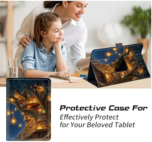 Universal Case for T-Mobile Revvl Tab 2 10.1" Model:9185W 2025/Revvl Tab 5G 10.36" 2023, 360 Degree Rotating Kickstand Protective Stand Leather Shell Cover for 9"-10.5", Lantern Village