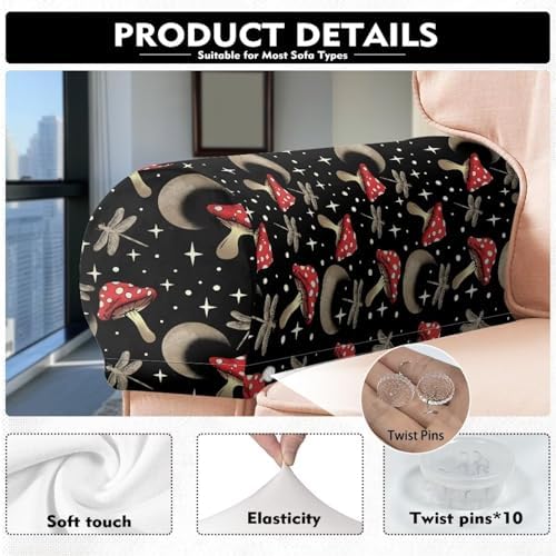 Moon Mushroom Couch Arm Covers for Sofa 2 Pack Scratch-Resistant Sofa Arm Covers Lightweight Armchair Slipcover Arm Cover Includes Twist Pin