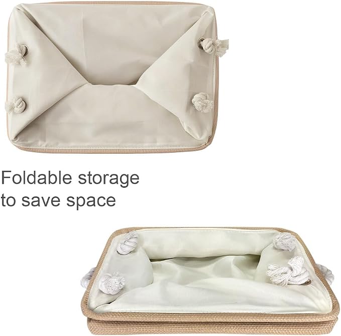 Storage Basket for Organizing - Small 6 Pack 11.8x7.8x5.2 inch Fabric Storage Cubes with Cotton Rope Handle, Collapsible Storage Bins Baby Storage Toy Nursery (Beige)