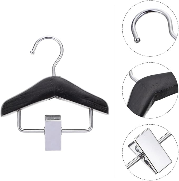 2pcs Wooden Pet Clothes Storage Rack with Stainless Steel Clips | Black and Brown Set, Movable Metal Clamp Design, for Dogs Clothing and Pet Pants, Gift for Friends Keeping Pets