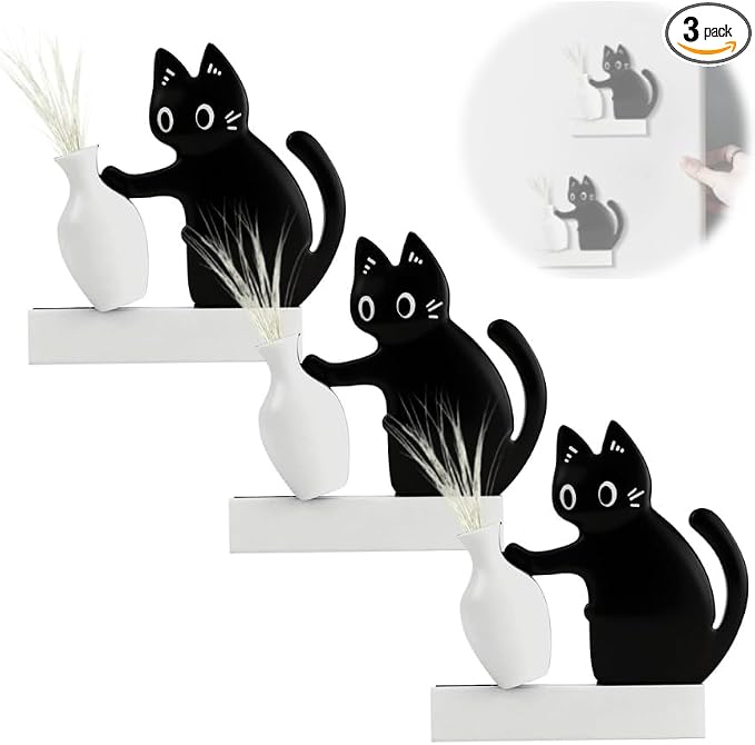 3 Pcs Cat Whiskers Keepsake Holder, Magnet Acrylic Pet Memorial Decor Refrigerator, Cute Desk Wall Decor Cat Fur Holder (Black)