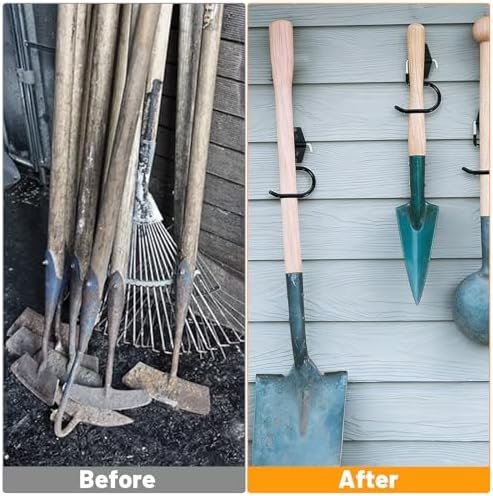 15 Pack Broom Holder Wall Mount - Heavy Duty Metal S Hooks with Anti-Slip Coating, Tool Hangers for Garage, Shed & Garden Organization, Includes Screws & Anchors