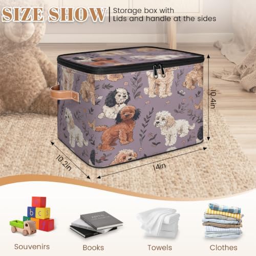 Dog Puppy Storage Box with Zipper Lid | Collapsible, Fabric, Storage Bin, Handle, Large, Closet Organizer, Containers, Bedroom, Home, Cute Dog