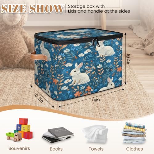 Rabbit Easter Storage Box with Zipper Lid | Collapsible, Fabric, Storage Bin, Handle, Large, Closet Organizer, Containers, Bedroom, Home, Spring Bunny Flowers