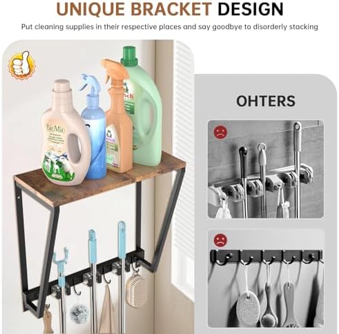 Broom and Mop Organizer Wall Mount, Heavy Duty Broom Hanger Wall Mount for Garage Laundry Room Utility Closet, Cleaning Tool Storage Rack Holder for Brooms Mops Swiffer and Household Organization