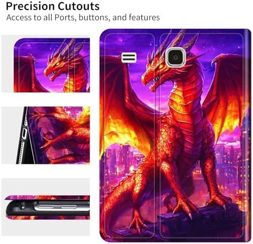 for Samsung Galaxy Tab E 9.6" 2015 SM-T560/T561/T567 Case | Slim Leather Smart Cover with Multi-Angle Anti-Slip Stand [Auto Wake/Sleep] Shell for Women Men - Purple Red Dragon