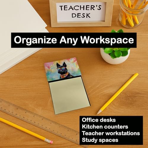 Caroline's Treasures Scottish Terrier Hippie Dawg Sticky Note Holder Refillable Dispenser Self-Sticky Note Pads, Memo Pads Blank Desk Accessories