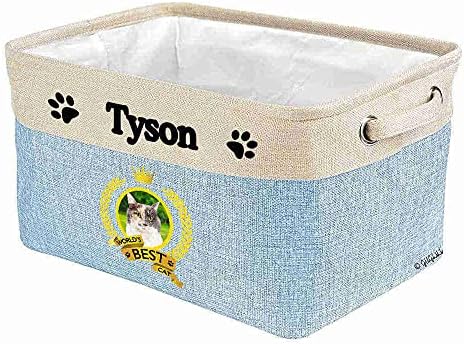 Custom Name Collapsible Dog Toy Storage Basket Bin World's Best Cat Beautiful Cat Foldable Pet Toy Box Closet Shelf Baskets Organizer for Bedroom Home Dog Cat with Handles Blue