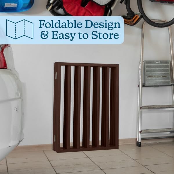 Pet Gate - 4-Panel Indoor Foldable Dog Fence for Stairs, Hallways or Doorways - 72x24-Inch Retractable Wood Freestanding Dog Gates by PETMAKER (Brown) | Foldable Dog Fence with Accordion Design, Wooden Safety Pet Fence for Stairs, Hallways, Doorways, a...
