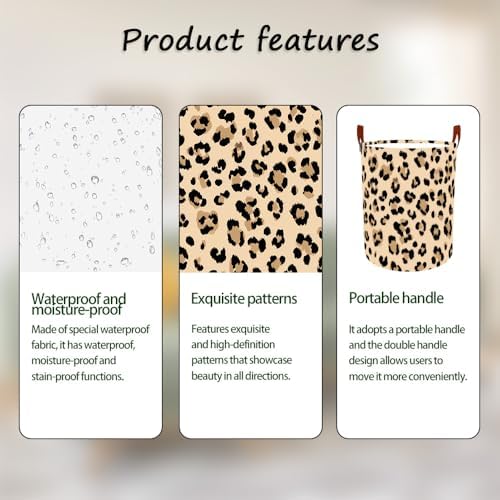 Laundry Basket 15.7x19.7 in Leopard Print Hamper for Bedroom