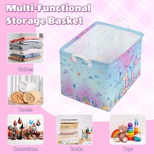 Collapsible Storage Basket Collapsible Fabric Laundry Basket with Handles | Spacious 15.7"×11.8"×11.8" size Folding Design Easy to Store Sturdy Fabric with Reinforced Handle Easy to Clean