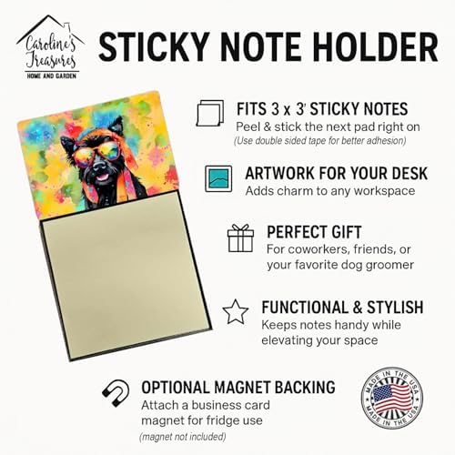 Caroline's Treasures Scottish Terrier Hippie Dawg Sticky Note Holder Refillable Dispenser Self-Sticky Note Pads, Memo Pads Blank Desk Accessories
