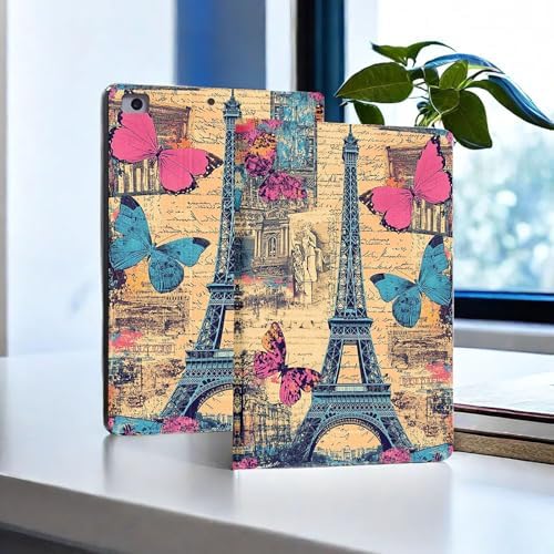for Microsoft Surface Pro 7 Plus,Surface Pro 7/6/5/4 12.3" Tablet Case,Auto Wake/Sleep,Adjustable Stand Protective Cover - Paris Tower Butterfly