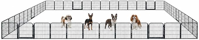 Outdoor Dog Playpen - 24 inch, 48 Panels for Small and Puppy Size Dogs - Heavy Duty Metal Pet Fence with Black Anti-Rust Coating - Portable Exercise Play Pen for RV, Camping, and Yard