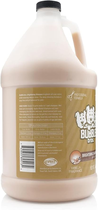 Bubble Bros. Brightening Dog Shampoo, Gallon - Naturally Derived Ingredients, Eliminates Smelly Pet Odors, Brightens All Coat Colors, Restores Shine and Moisture, Soap and Cruelty Free