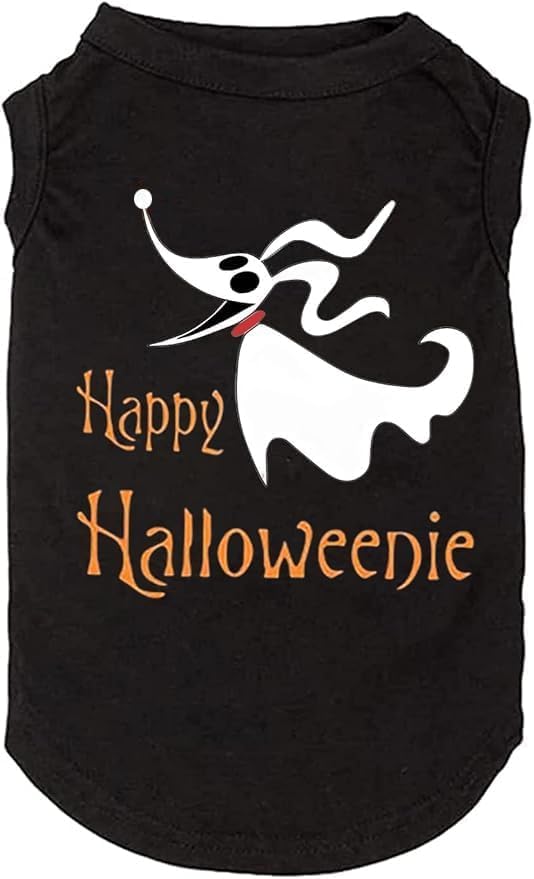 Funy Pumpkin T-Shirt Cute Ghost Dog Bone Print Shirt & Vest - Small to Large, Puppy to Adult, Fall Gift (Medium, Black-2)