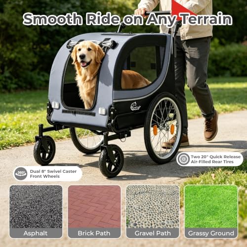 2-in-1 Pet Bike Trailer & Dog Stroller for Ebikes, Heavy-Duty Foldable | Heavy-duty powder-coated steel frame supports up to 100 lbs. 600D Oxford fabric is tear-resistant and sun-protective. Co