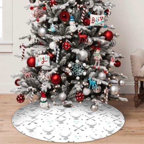 Christmas Tree Skirt, Soft Polyester Xmas Tree Skirts with Ribbon Ties, Rustic Farmhouse Holiday Party Decorations Hunting Arrow Triangle Deer with Hotel Creative High Grade Scandinavian 36"