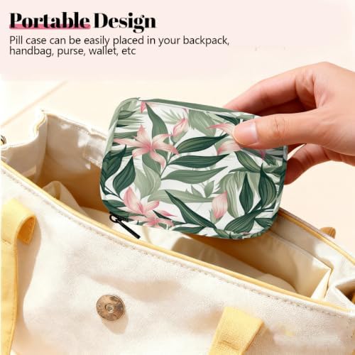 Travel Pill Organizer Tropical Pink Flowers and Leaves Pill Case