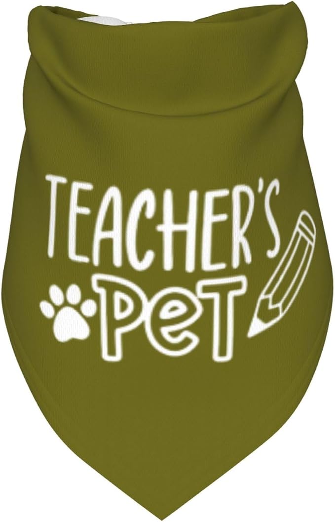 Teacher's Pet Dog Bandana,Funny Bandana Gift,Photo Prop Accessories for Dog Lovers Owner Gift,Triangle Reversible Fall Scarf, Adjustable (Green)
