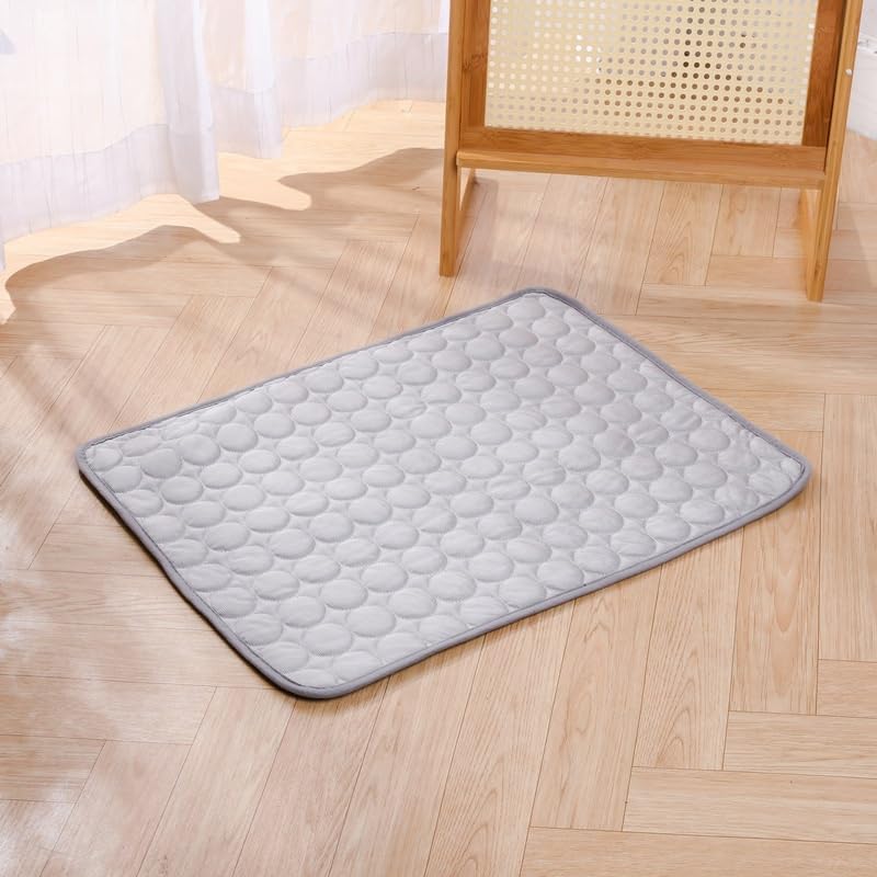 Pet Cooling Mat, ICY nap Dog mat, Portable Washable Ice Silk Cooling Pad for Dogs Cats, Breathable Foldable Mat for Large Small Dogs, Summer Cool Mat for Kennel Floor Car Sofa(Gray,M)