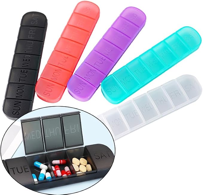 Pill Organizer Large, Travel Weekly 7-Day Vitamins Case Dispenser | Matte Black, Medicine Pill Box Holder Container for Medication, Meds and Minerals, Supplements, Fish Oil, Capsules, Tablet