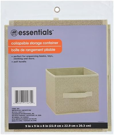 Essentials Tan Collapsible Storage Containers with Handles, 9x8 in.