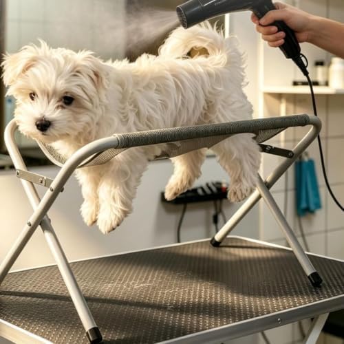 Grooming Pet Bath Stand Mesh Bathing Station, Foldable Metal Frame, Gray | Foldable Metal Structure with Quick Surface and Strap Suitable for pet Washing Maintenance Travel Grooming