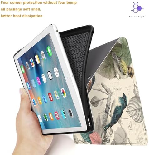 Tablet Case for iPad Air 11 Inch M3/M2 (2025/2024),iPad Air 5th/4th Gen (2022/2020),Shockproof Protective Cover with Stand,Auto Wake/Sleep,Vintage Floral Bird Pattern