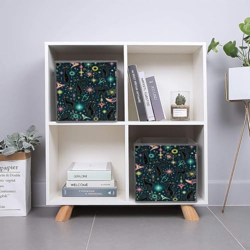 Black Cats Space Star Storage Bin with Handles, Oxford Fabric Foldable Storage Cube Organizer for Clothes, Towels, Bedroom, Living Room, Home Organization