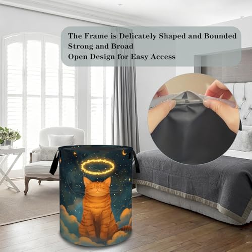 Angel Cat Laundry Basket Hamper, Organizer Bins Gifts for Women Kids, Cute Pet Foldable Waterproof Clothes Hamper Handles Storage Bucket for Bedroom Bathroom Room Decor 19.7"x15.7"