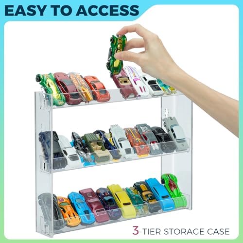 3-Tier Toy Car Display Case, Wall Mount Storage Holds 30 (2 Pack) | Wall mount tiered shelf fits 1:64 scale cars. Cars not included. Assembly required. Holds 30.