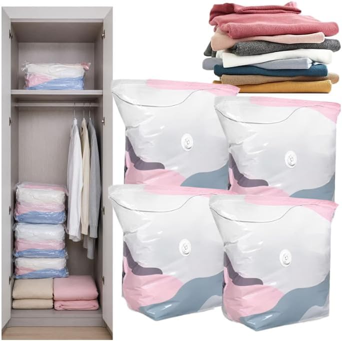 No Pump Vacuum Storage Bags, Heavy Duty Space Saver Compression Bags for Bulky Bedding, Comforters & Clothes, Easy Press and Seal Packing Bags for Closet, Dorm & Travel (2pcsXXL)