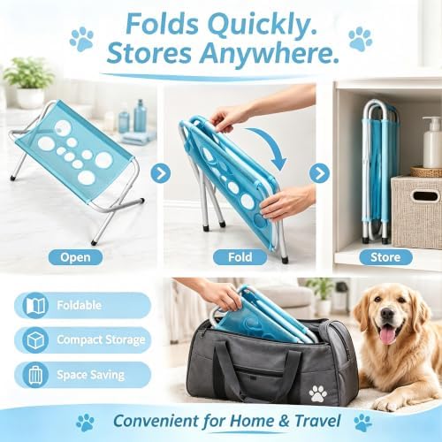 Foldable Pet Bathing Stand, Portable Dog Cat Shower Grooming Rack (Blue) | Folding Pet Bathing Stand, Supports Up to 44 Lbs, Ideal for Pet Bathing, Daily Care, Travel & Grooming